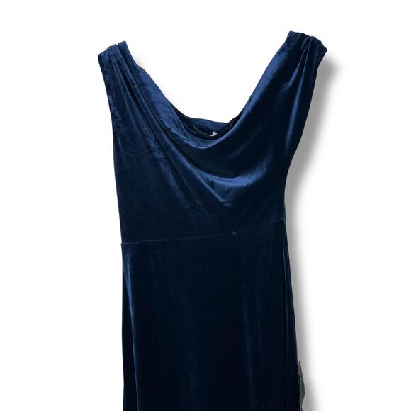 Lulus NWT Coveted Confidence Navy Blue Velvet Asymmetrical Maxi Dress Small - Picture 5 of 10